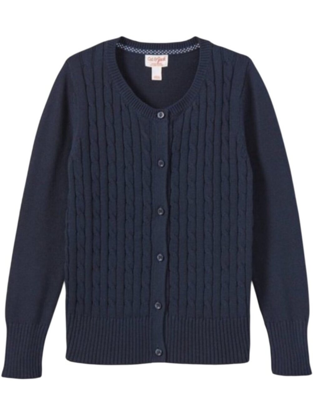 Girls Navy Blue Cable Knit Uniform Cardigan Sweater Crew Neck Button Up S